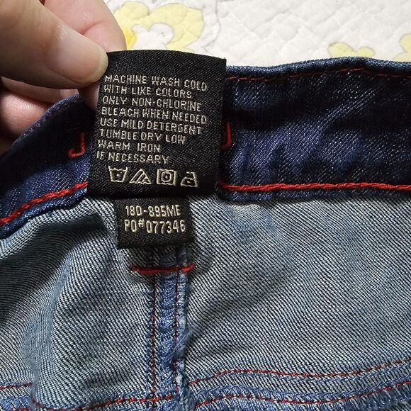 JouJou Juniors Women’s Jean Shorts Dark Wash Red Contrast Stitching Flap 9/10 - Picture 4 of 8